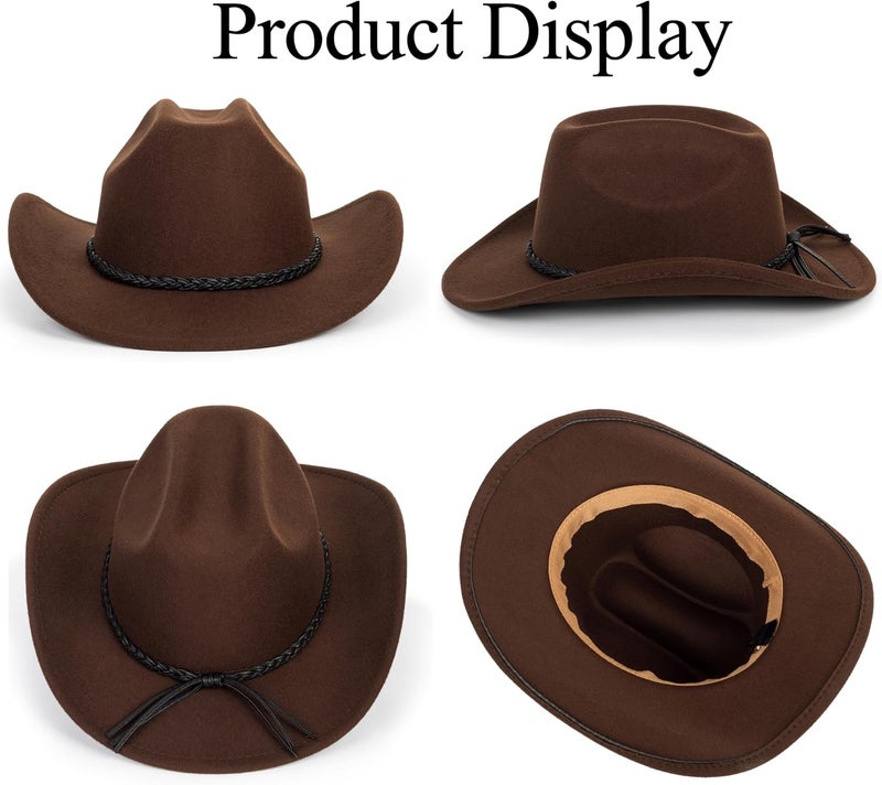 Vikodah Vintage Western Cowboy Hat for Men Women - Wide Brim Cowgirl Fedora Hats with Braided Rope Band M - Image 4